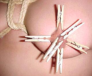 six clothespins on a tender nipple