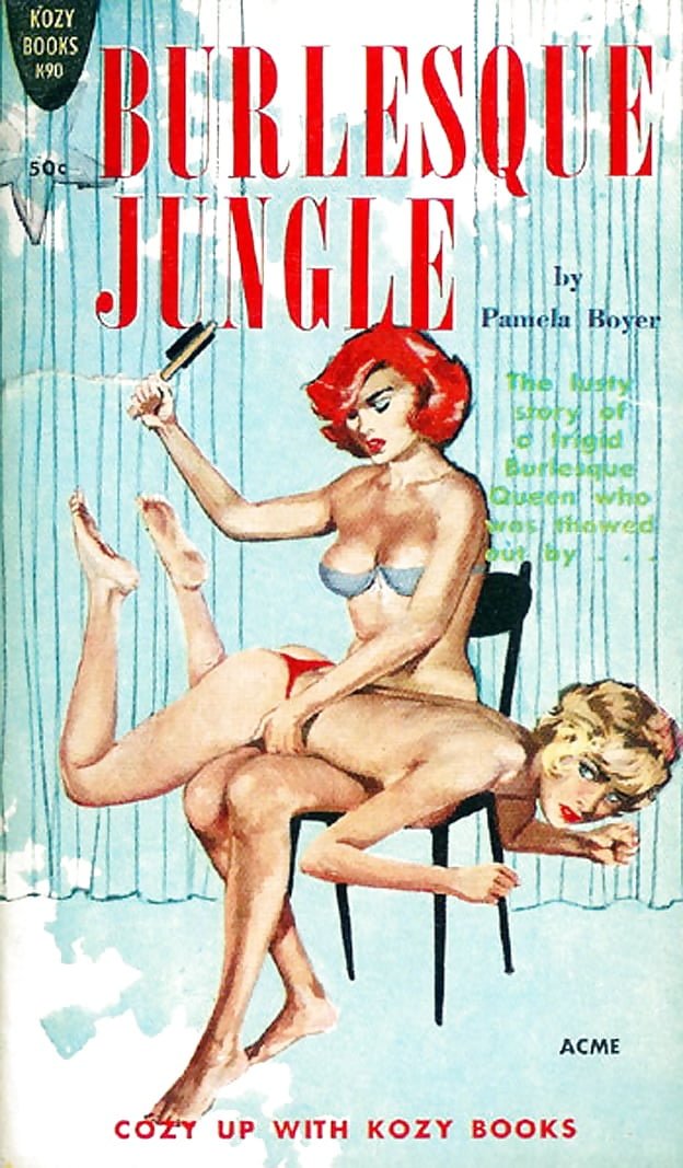 spanking pulp cover cure for lesbian frigidity -- burlesque jungle, Kozy Books K90 k-90