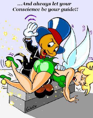 Jiminy Cricket spanks naughty Tink