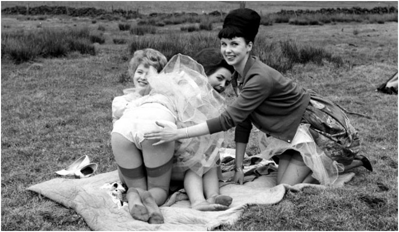 fun spankings for three lingerie models