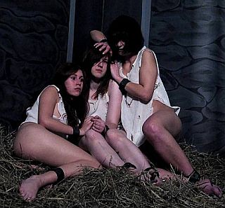 three peasant girls chained for a severe birching