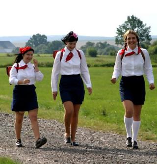 naughty schoolgirls hiking to school