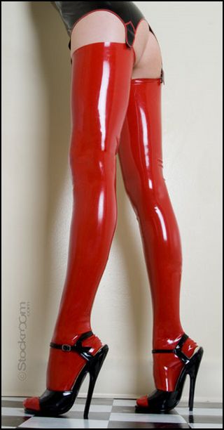 red latex stockings from The Stockroom