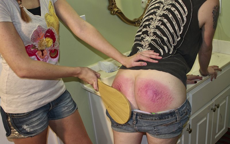 grumpy teen has a harshly bruised bottom after her painful paddle spanking