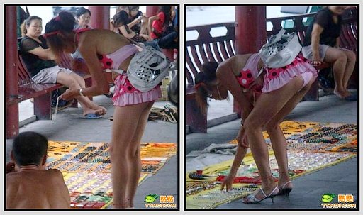 flashing her panties while shopping in a short skirt
