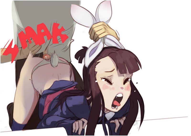 bunny girl held tightly by her ears while she is bent over for spanking and fucking