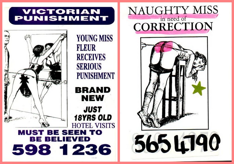 a pair of tart cards with corporal punishment themes