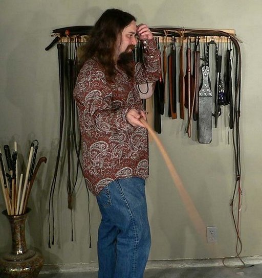 Alebeard contemplates which whip to use at paintoy.com
