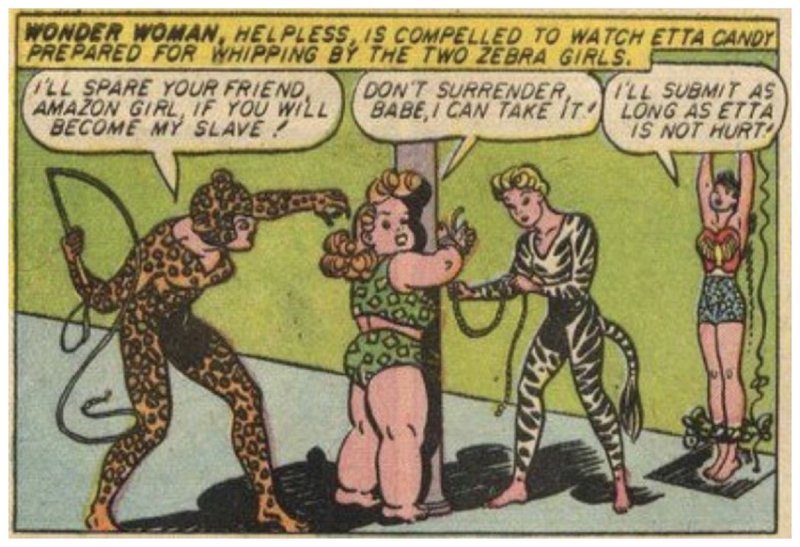 Etta Candy bondage whipping scene from a Wonder Woman comic