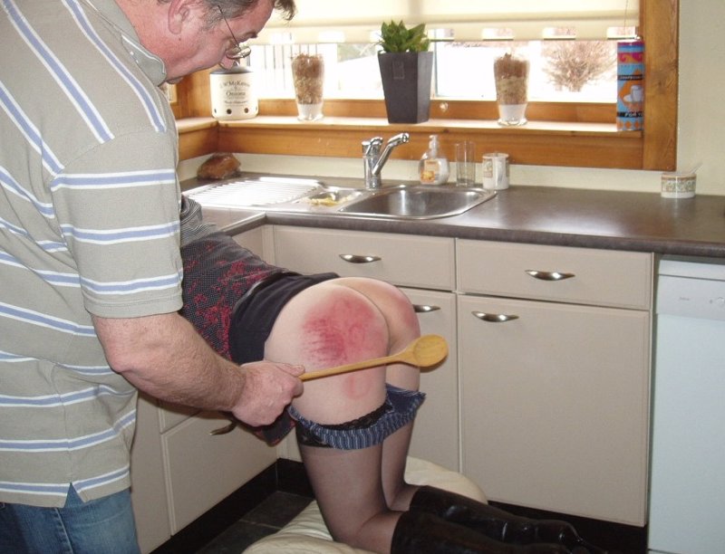 wooden spoon punished wife spanked hard for partying all night instead of studying