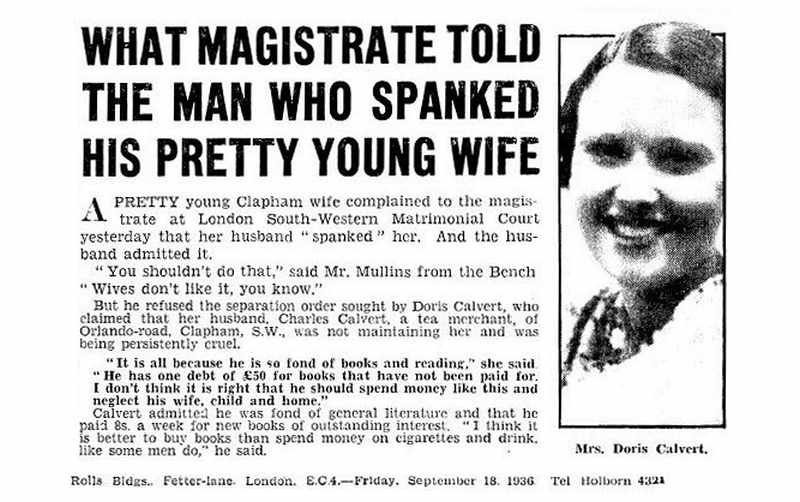 pretty young spanked wife newspaper clipping: judge says wives don't like it
