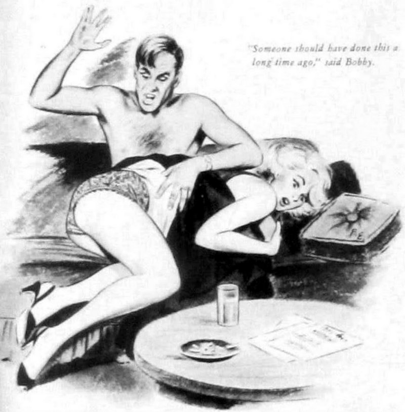 spanked blonde in 1950s pulp illustration