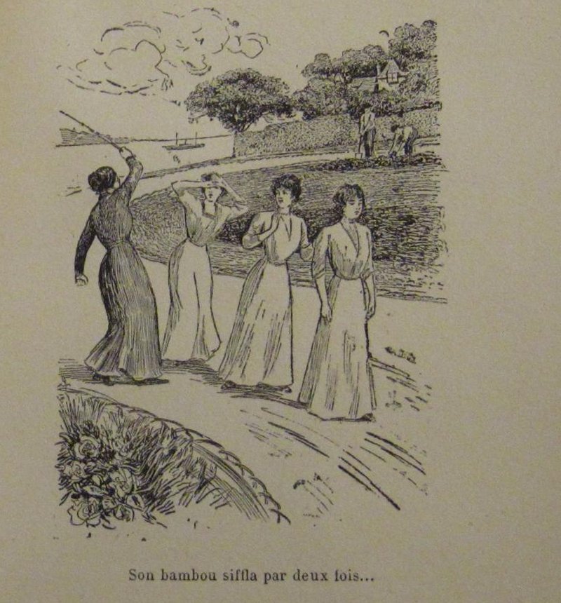 three girls and a bamboo cane