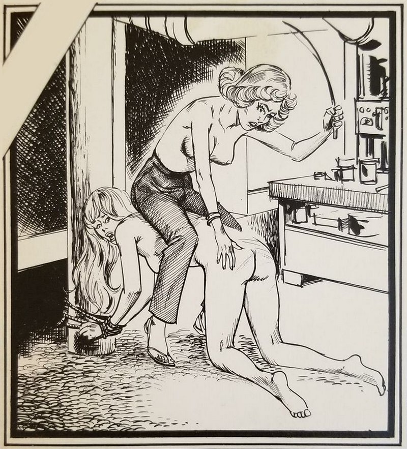 tied naked to a pillar in the basement for a brutal switching from her lesbian housemate