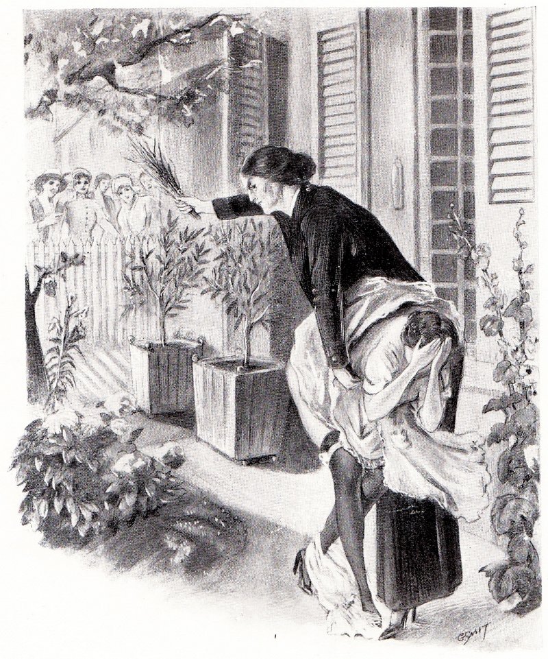 birched at her front door while the neighbors watch and laugh