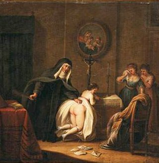nun spanks a young woman while two more wait tearfully