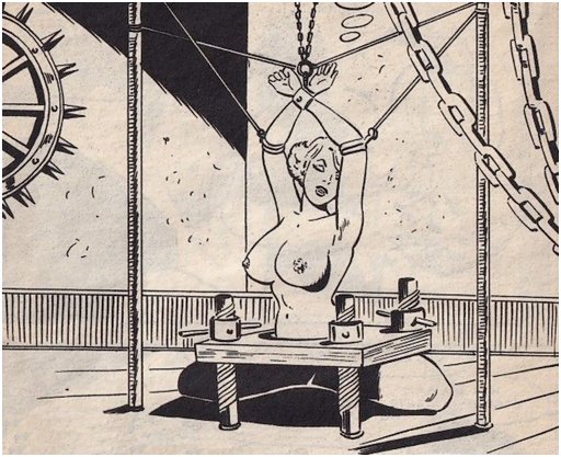 carefully tied in position for a lengthy hard tit whipping punishment