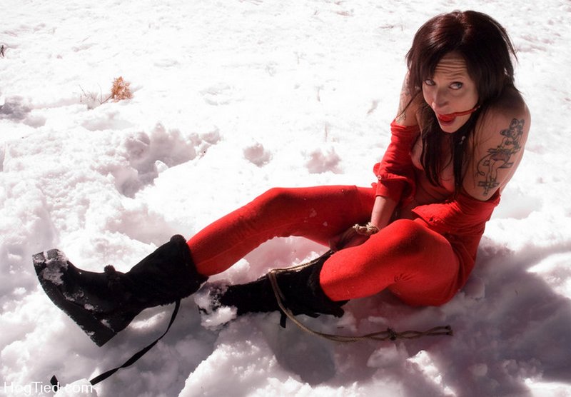 sizzling hot bottom stuck in the snow to cool off after a caning