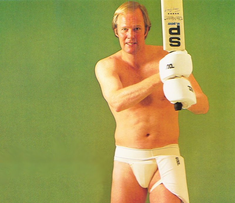 half-naked man with a cricket bat