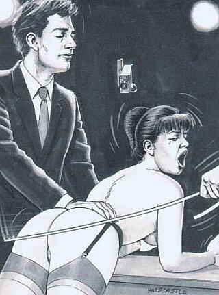 caned over a desk, and crying