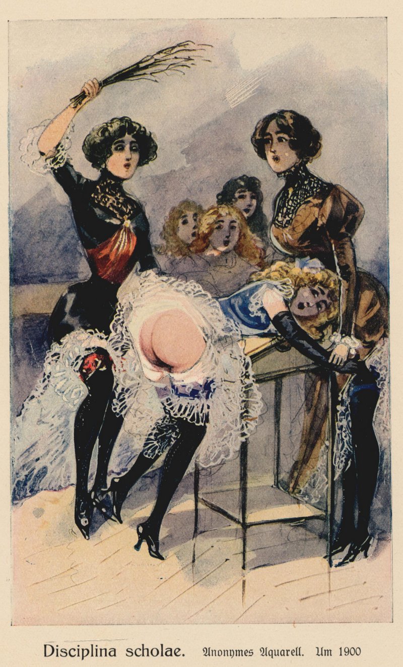 school discipline birching anonymous watercolor circa 1900