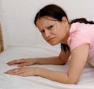 face of surly girl in position