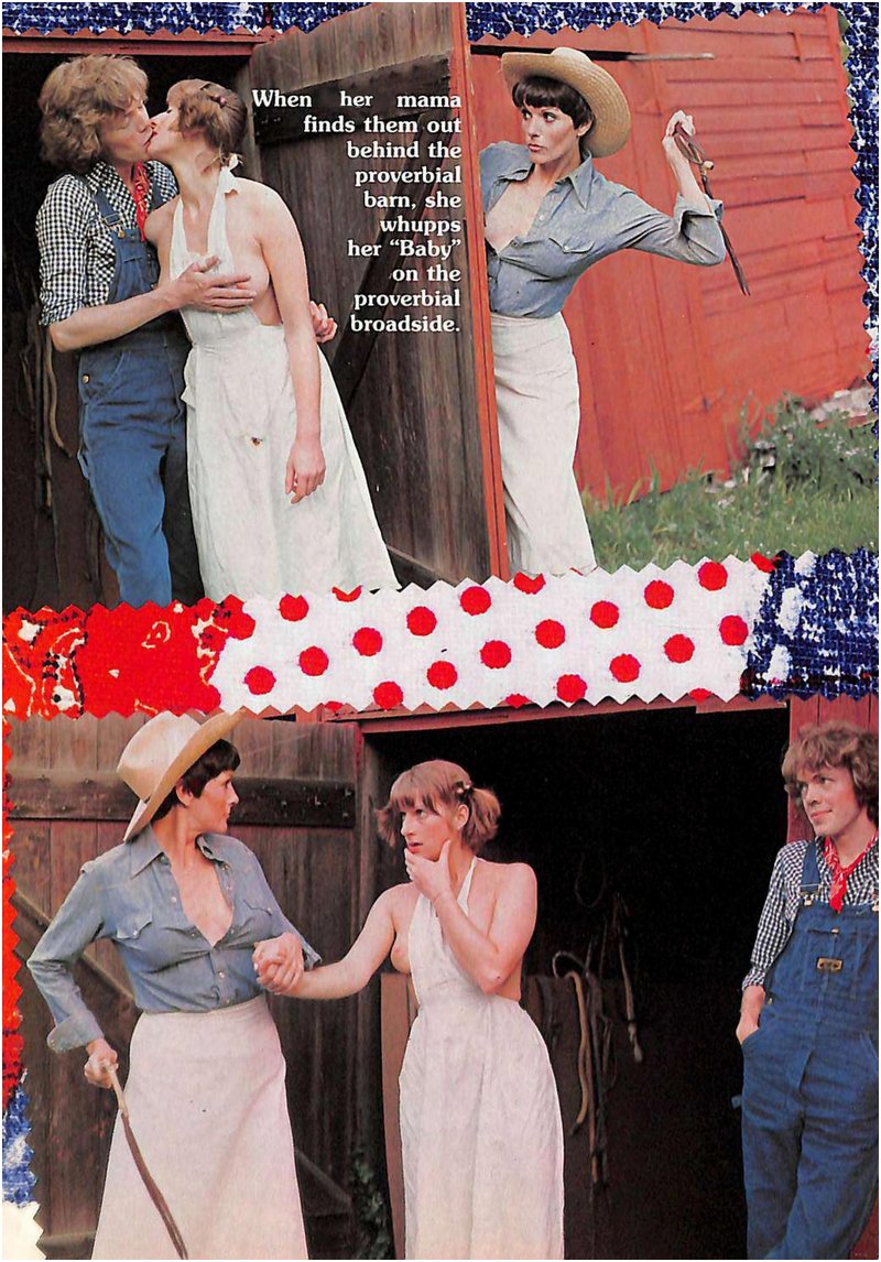 farm girl threatened with a leather quirt whipping for kissing a boy behind the barn