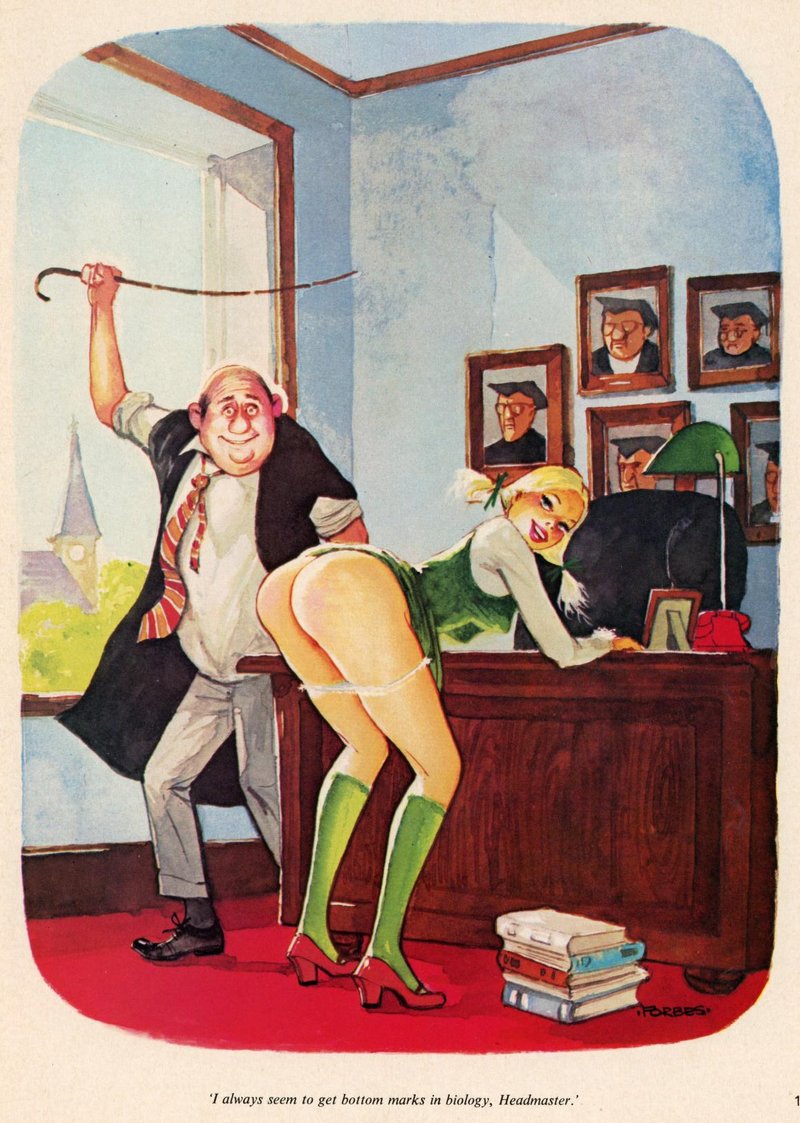 sexy blonde is bent over an academic desk getting a caning