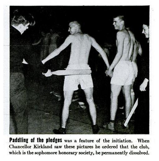 fraternity pledge getting paddled with a wooden paddle at Vanderbilt University in 1937