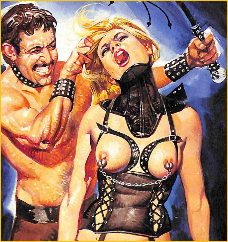 blonde in fancy leather fetish outfit gets her hair pulled as she's menaced with a whip