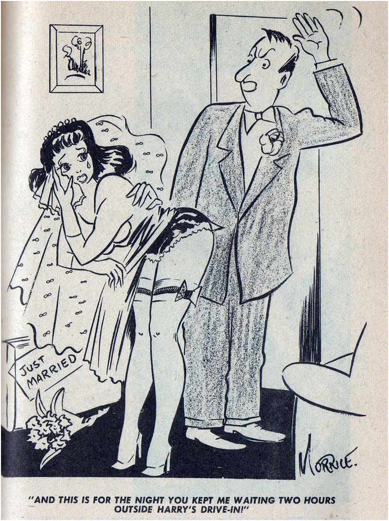 "And this is for the night you kept me waiting two hours!" honeymoon revenge spanking cartoon