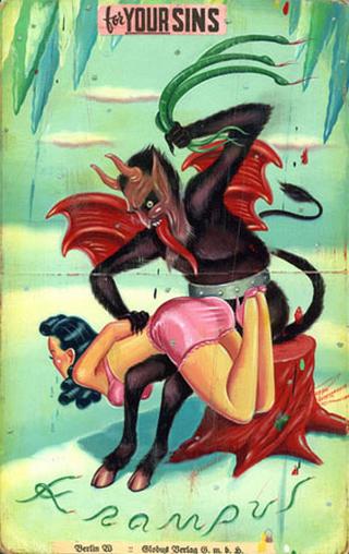 naughty girl caught and spanked by Krampus