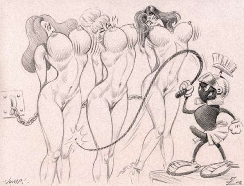 Marvin the Martian whips Jessica Rabbit, Wonder Woman, and Annie