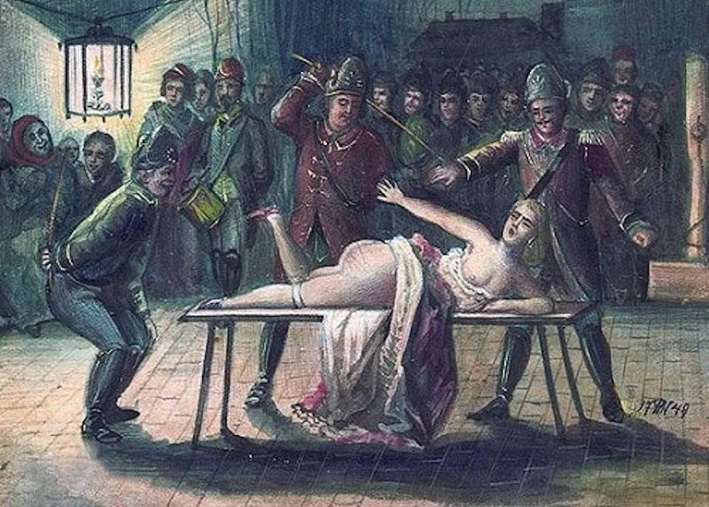 caned in public by uniformed  military officers