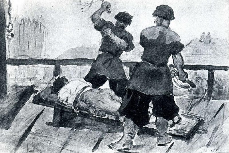flogged by cossacks in military uniform