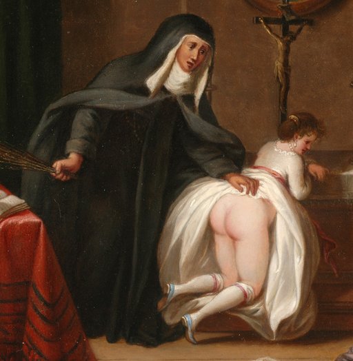 detail of a nun delivering a switching punishment