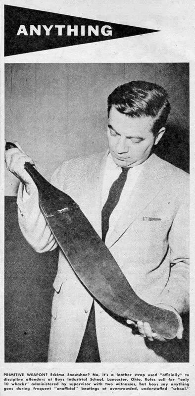 huge leather strap from a reform school for boys