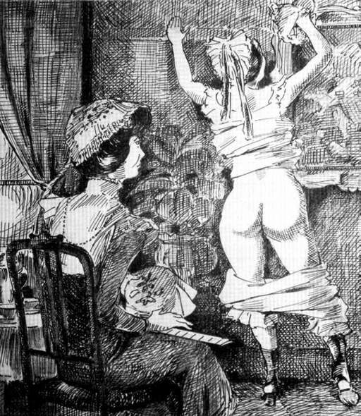 ruler spanking for girl in pantalettes