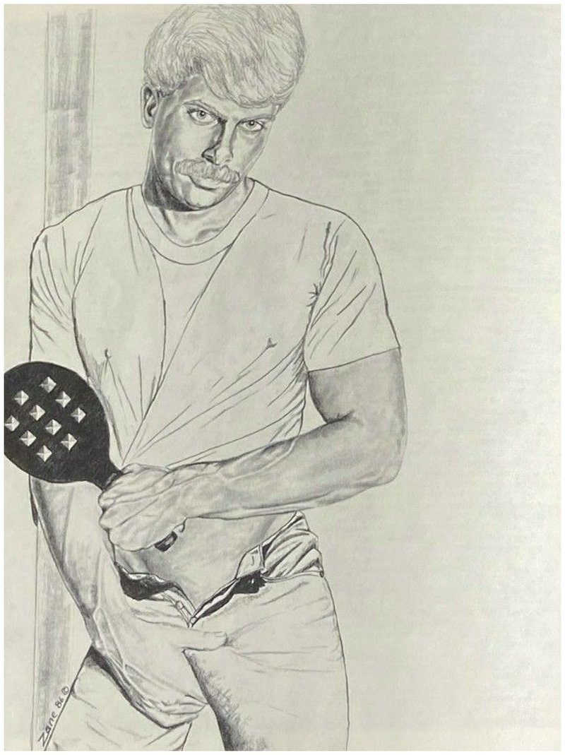 gay man with mustache preparing to paddle some ass