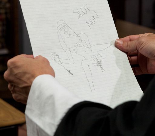 catholic schoolgirl busted for drawing a filthy cartoon about her slut nun teacher