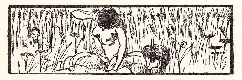 naked girl spanking in a field of grain or grass  with wildflowers and weeds as someone watches from concealment