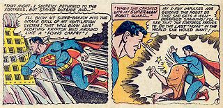 lois lane spanked by superman\'s guard robot while Superman watches