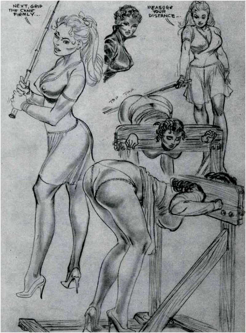 caning demonstration art by Eric Stanton