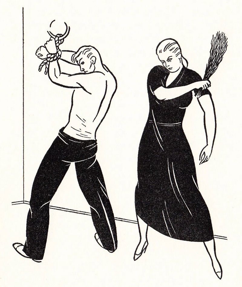 femdom birching of a buff bound man