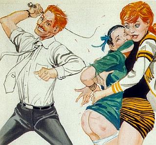 eric stanton cartoon of a man whipping a girl