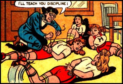 1940s cheerleaders or tennis class girls tied up for discipline