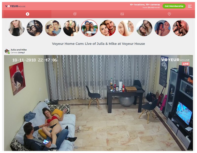 voyeur house screenshot with couples faces at top
