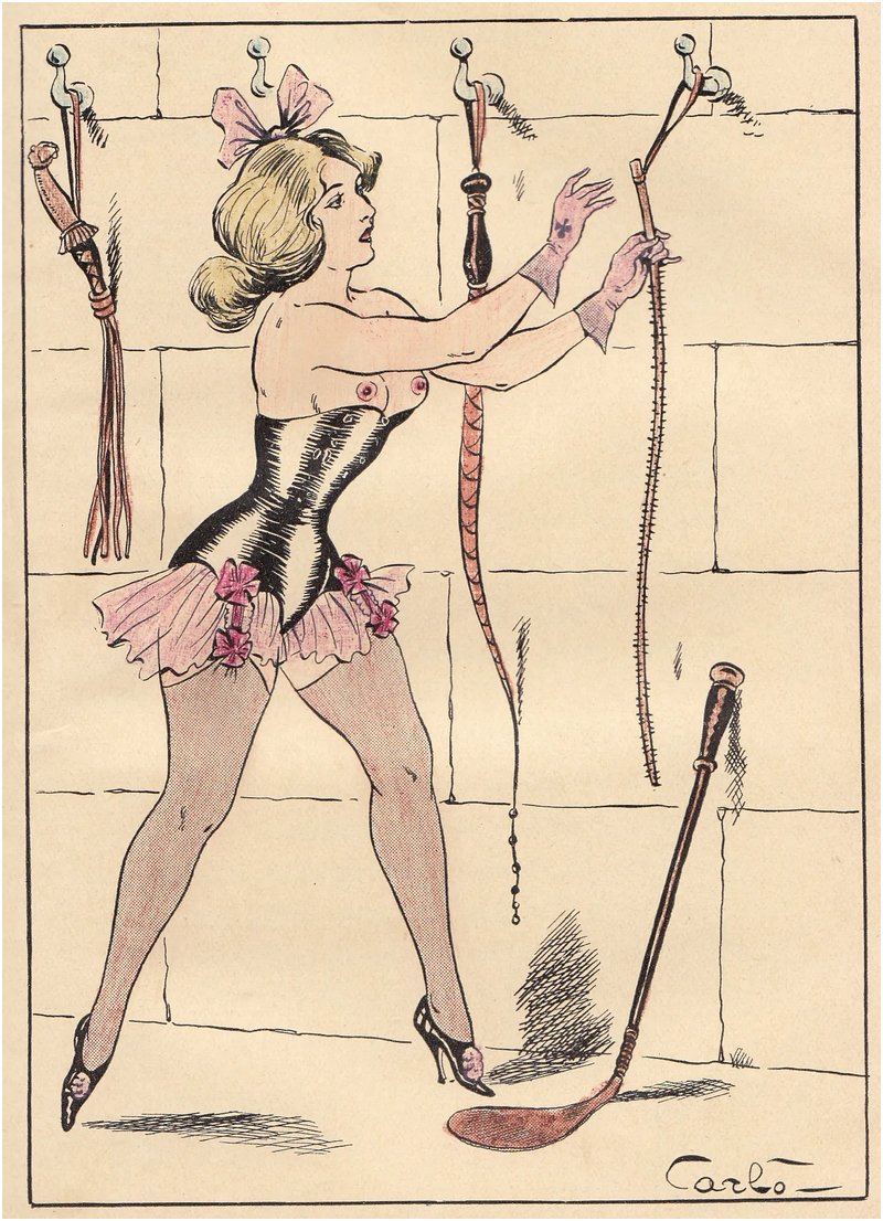sexy dominatrix selecting a terrible fierce whip artwork