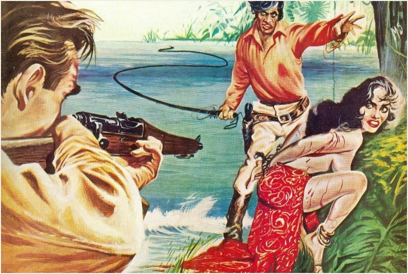 bondage whipping in the jungle pulp illustration