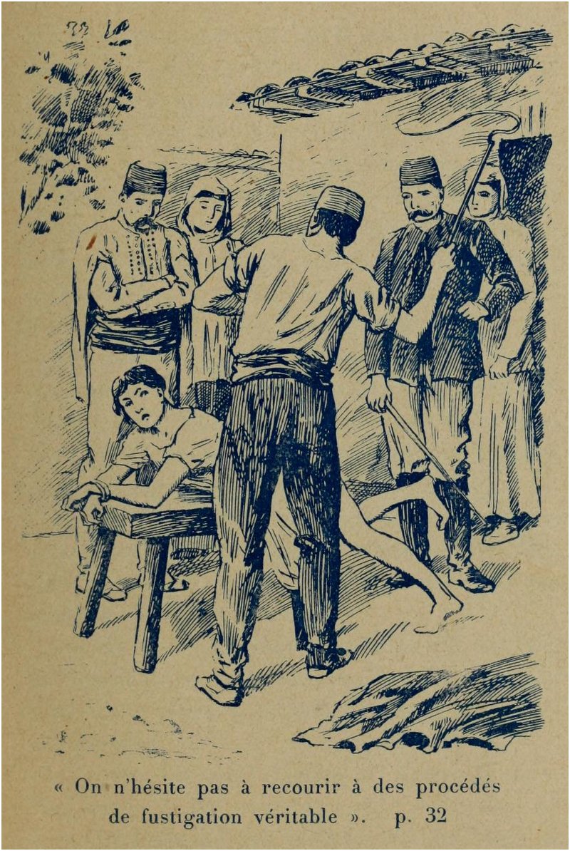 woman tied to a bench and whipped by the Ottoman Turks